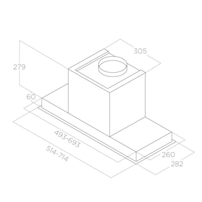 Touch control-bediening van de HIDDEN 2.0 IX/A/52 inbouwdampkap voor eenvoudige bediening.