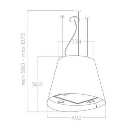 Detail van de JUNO WH/F/50 ronde witte hangdampkap, perfect voor een minimalistische keukenstijl